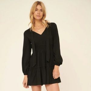 Higher Love Jacquard Tie-Neck Peasant Dress